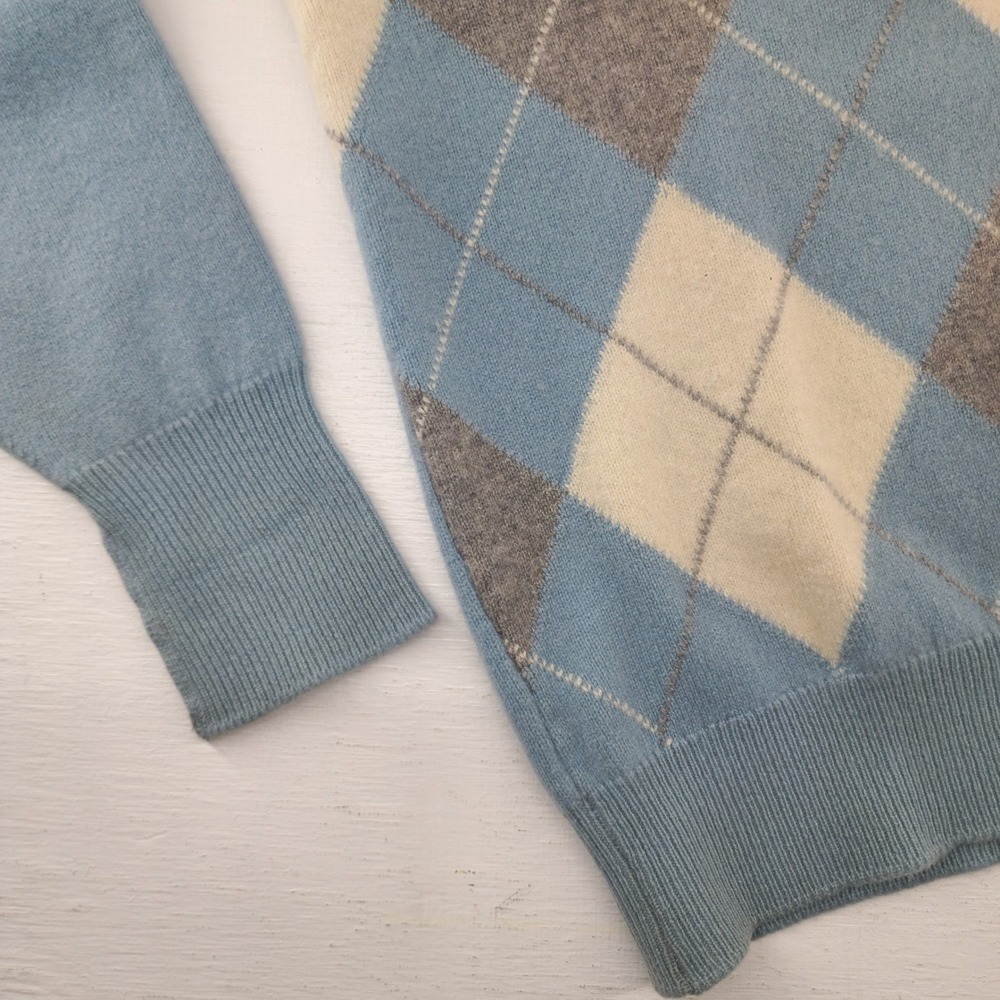 The Scotch‎ House S/M | Blue Argyle 100% Cashmere V-Neck Sweater Women - Picture 3 of 7